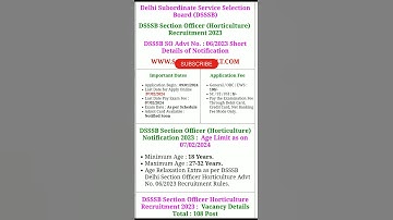 Delhi DSSSB Section Officer Horticulture Recruitment 2023 Apply Online 108 Post for Under Advt No. 6