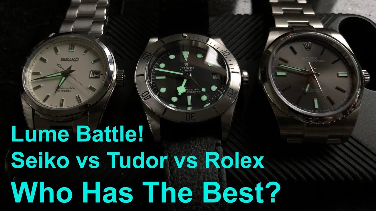 Lume Battle! | Comparing Seiko, Tudor, & Rolex Lume - YouTube