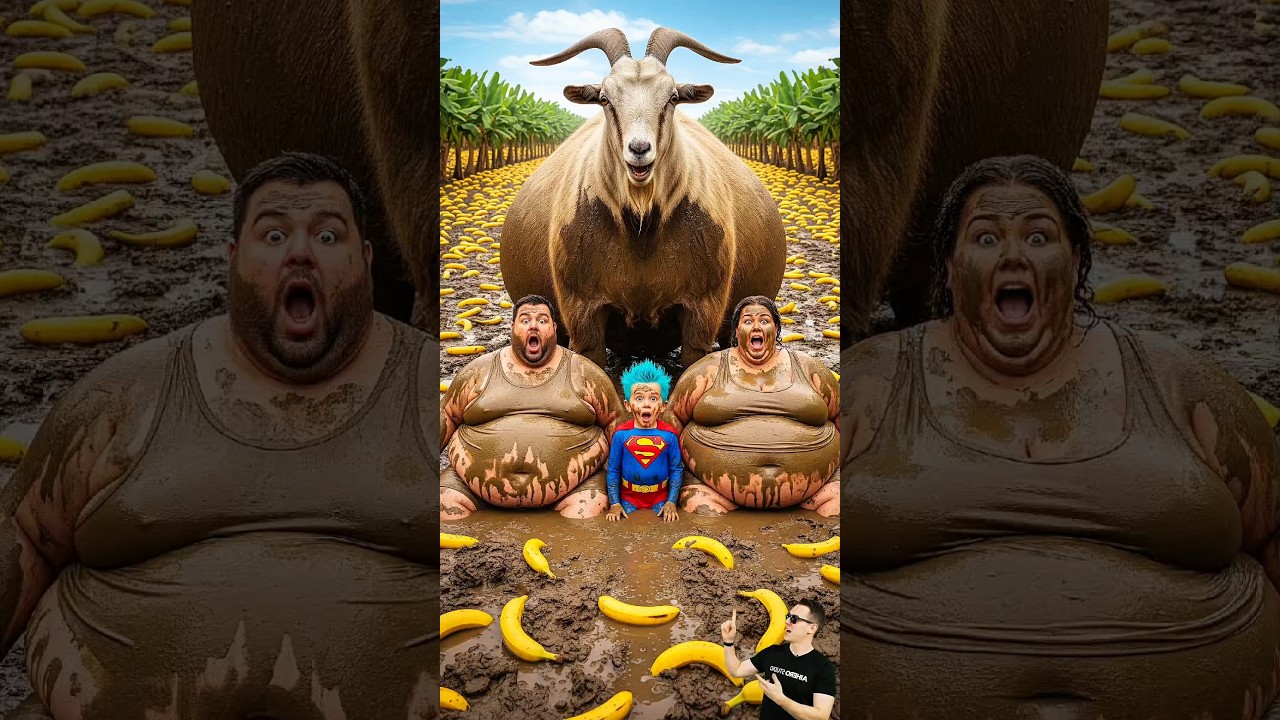 Superman's family and the fat goat are in the mud field💥💥🌨️🥰🥰 