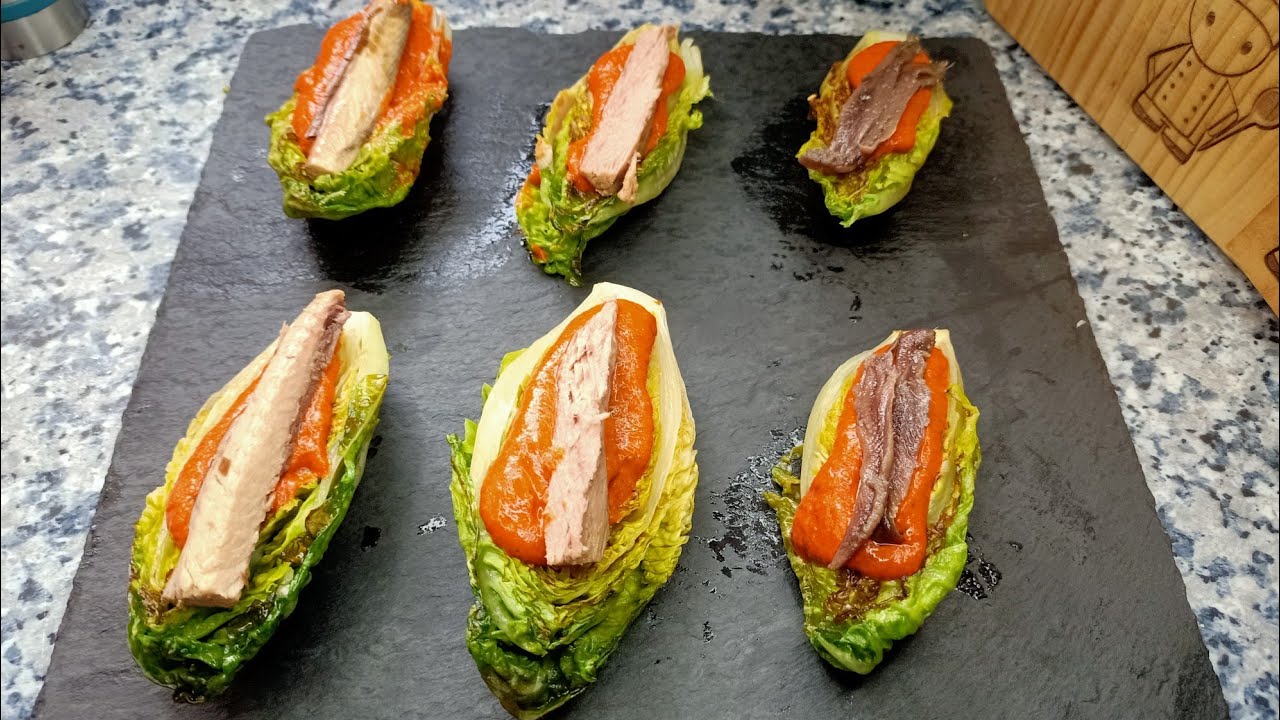 cogollos de lechuga con salsa de piquillo 😋😋😋#cogollosdelechugaconsalsadepiquillo