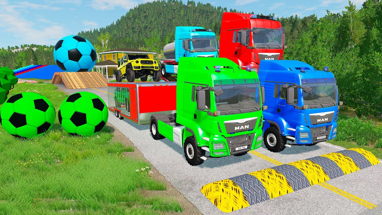 TRANSPORTING PIXAR CARS & FRUITS WITH COLORED & JOHN DEERE vs CLAAS vs TRACTORS - BeamNG.drive #983