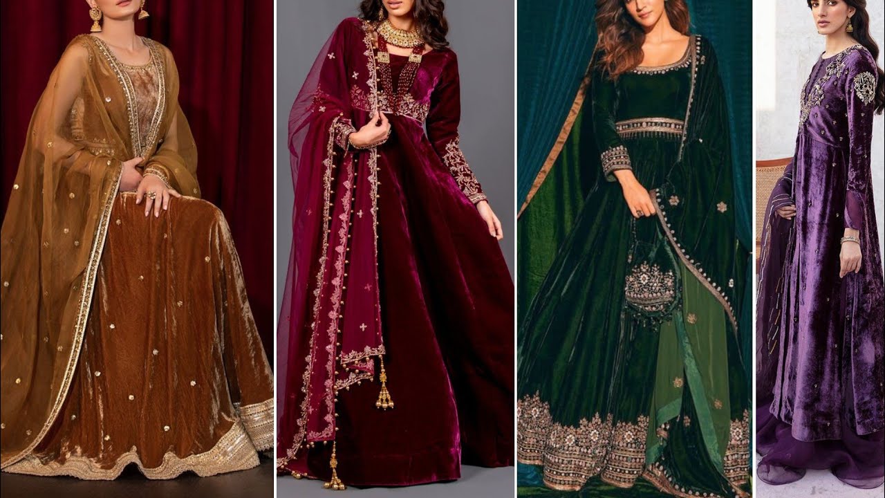 Stylish New Velvet Long Frock Dress Designing Ideas 2025-2026.
