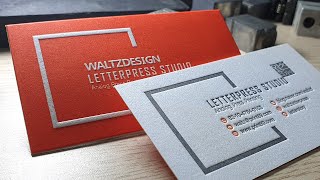 Letterpress background printing, duplexing and die cutting business cards.레터프레스 고급 합지 명함 만들기.