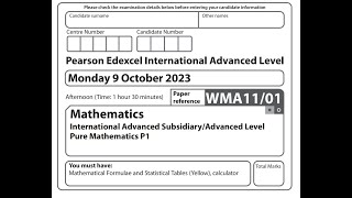 Pearson Edexcel IAL Mathematics WMA11/01 | october 2023Question # 7 Step-by-Step Solutions walkthrou