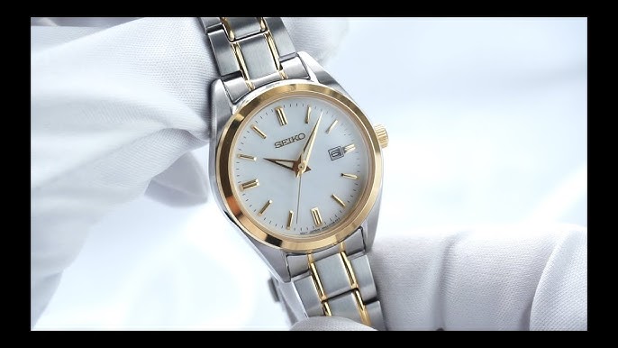 Seiko Gold Tone Steel Sapphire Crystal Watch SUR632P1 - YouTube