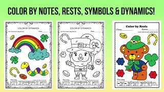 St. Patrick`s Day Music Theory Coloring Pages | Music Color by Note Bundle