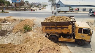 Full Video! Technique Bulldozer Mitsubishi BD2F Push Fill the soil And Dump Trucks Land transport