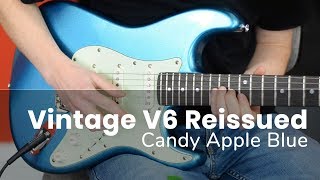 Vintage® V6 Guitarra Eléctrica SSS Tremolo Color: Candy Apple Blue video