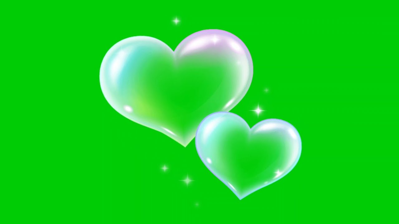 Animated 3D heart pair bubbles floating with green screen background | 4K