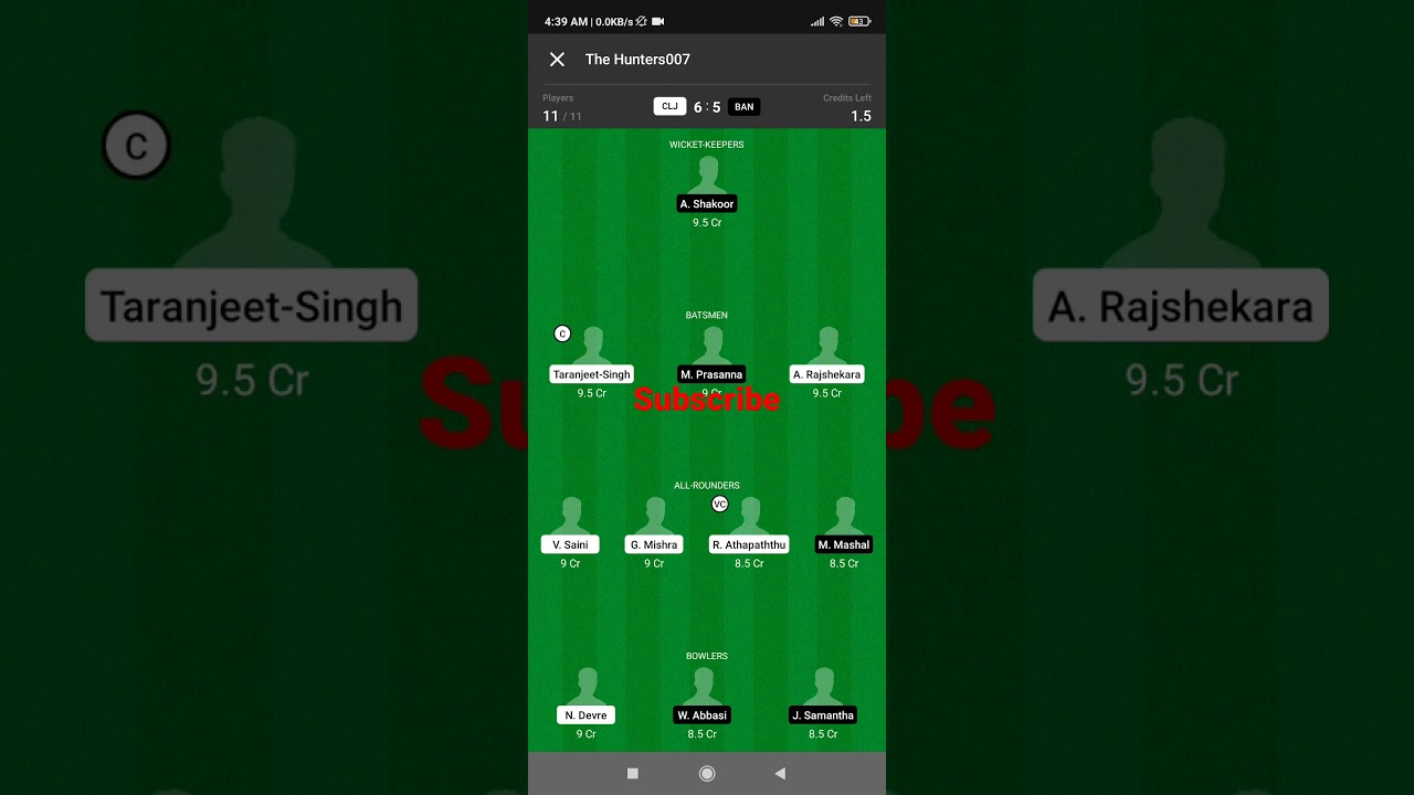 CLJ VS BAN DREAM11 TEAM 