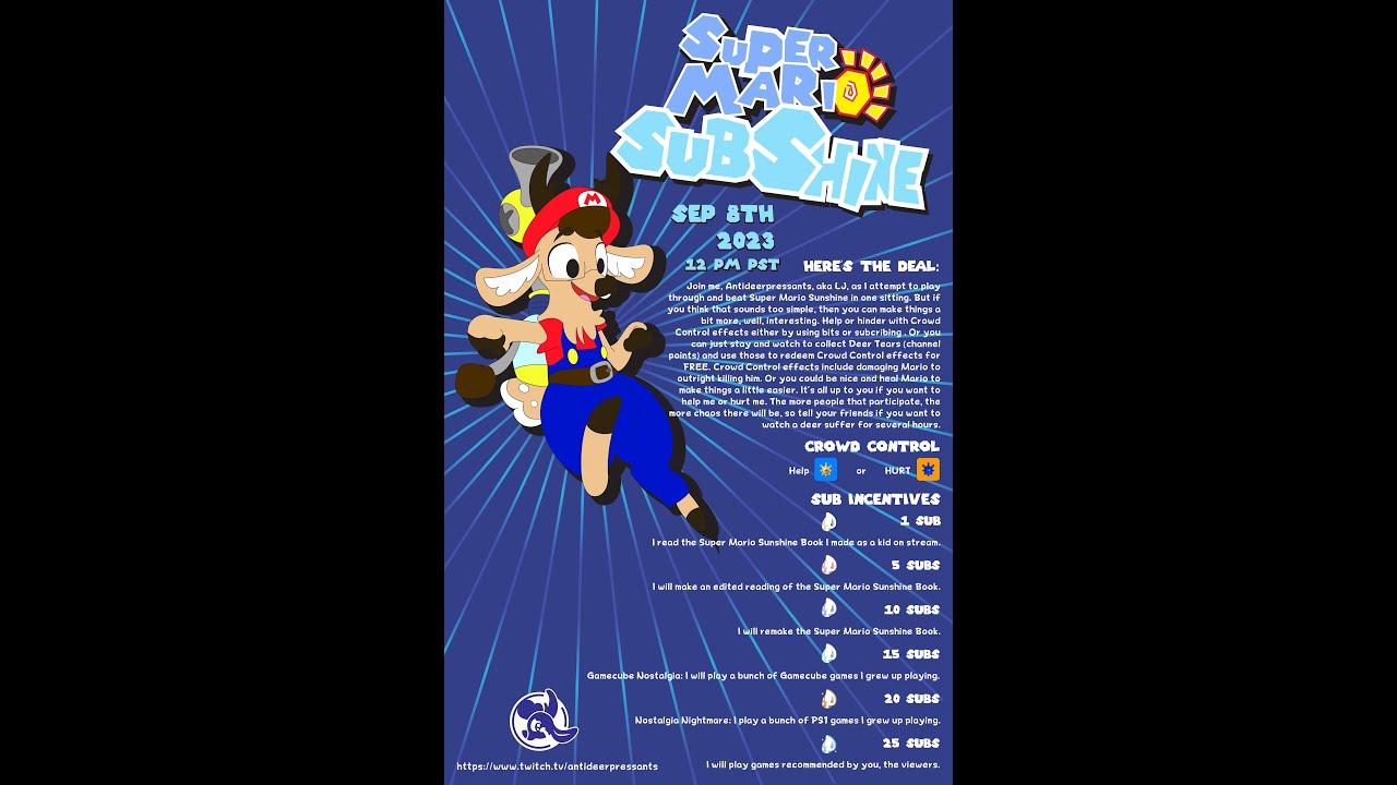 [Antideerpressants] Super Mario Subshine Subathon event trailer (September 8th)