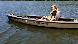 Aubrey loves her foot controlled  55lb thrust creek boat very stable and it can go ANYWHERE!!