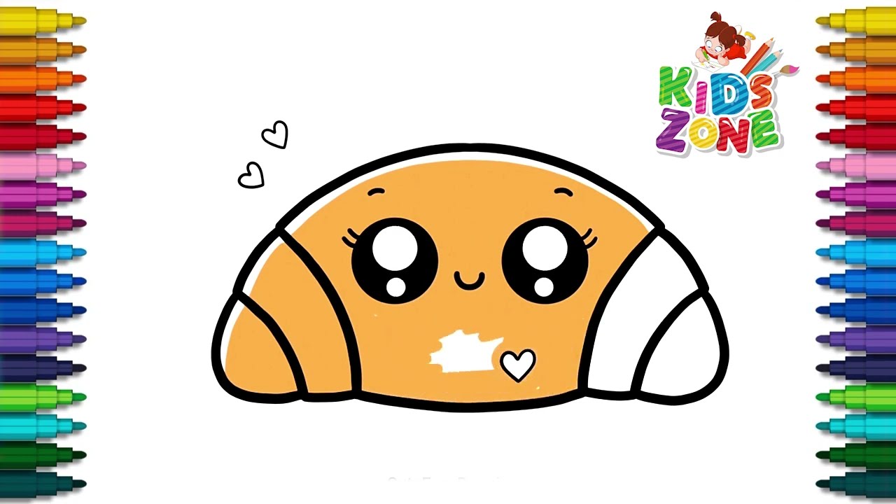 How to Draw Cute Croissant - Cute Croissant for Kids - Easy Drawings