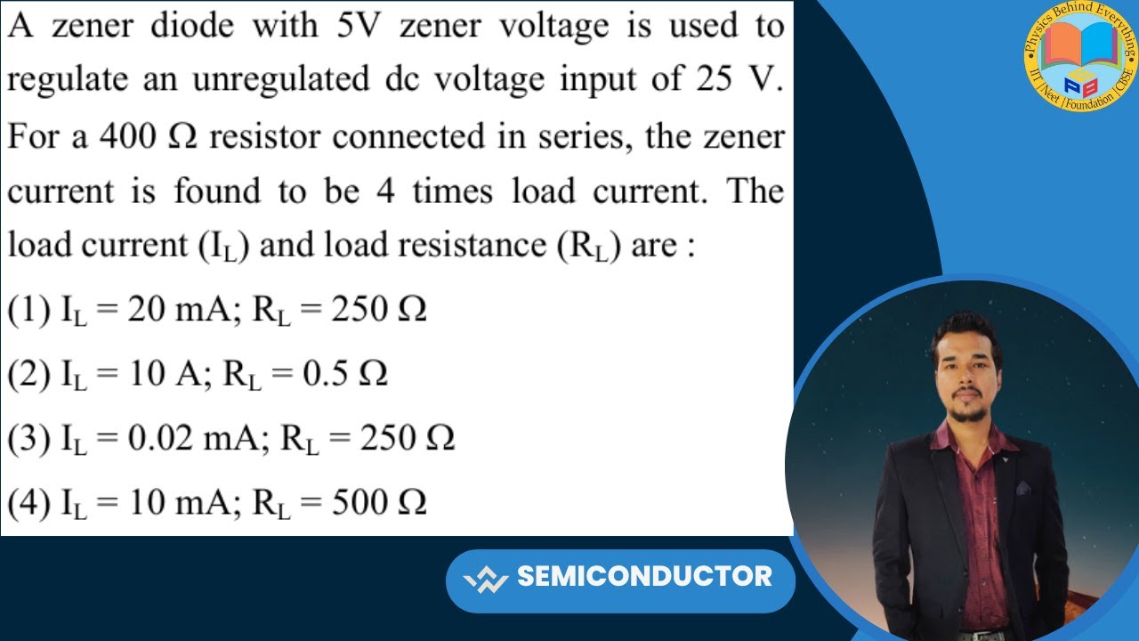A zener diode with 5V zener voltage is used to regulate an unregulated dc voltage input of 25 V. For