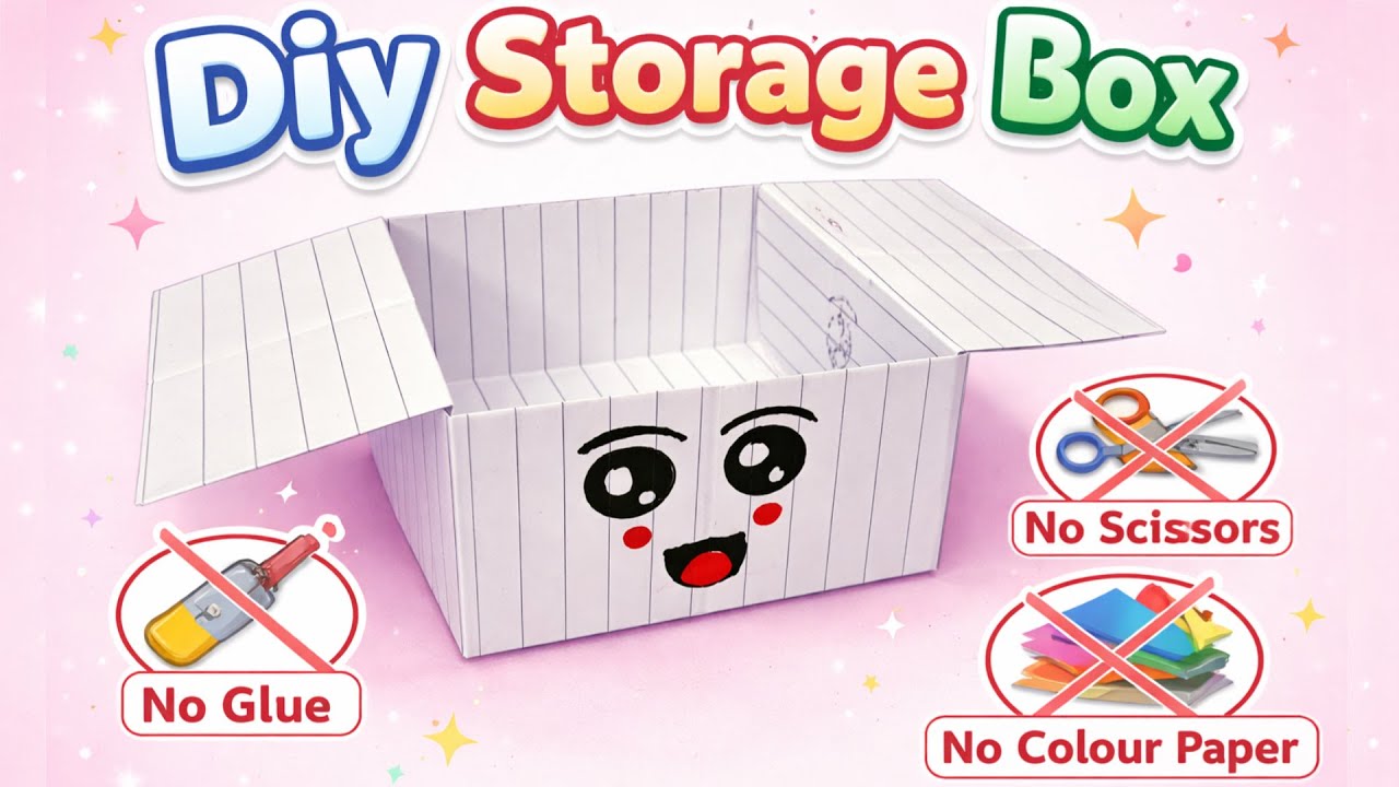 DIY Paper Box | School Craft -No Glue, No Scissor | Origami Box | Easy Origami Box Tutorial