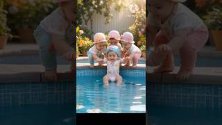 Funny Baby Falls In Water During Playtime