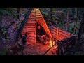 Overnight Bushcraft Shelter Camping in a THUNDER STORM - Forest Camp | Survival Skills DIY ASMR