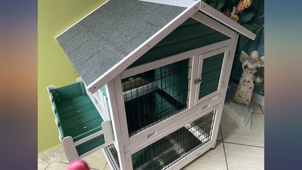 Petsfit 2 Story Rabbit Hutch with Trays Outdoor Weatherproof, Bunny