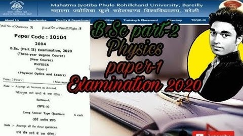 Mjpru B.Sc 2nd year physics paper- 1 (Physical Optics and Lasers) Examination 2020.