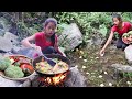 Cooking Egg duck tasty with Broccoli and Bell peppers - Cooking egg & Eating delicious in forest