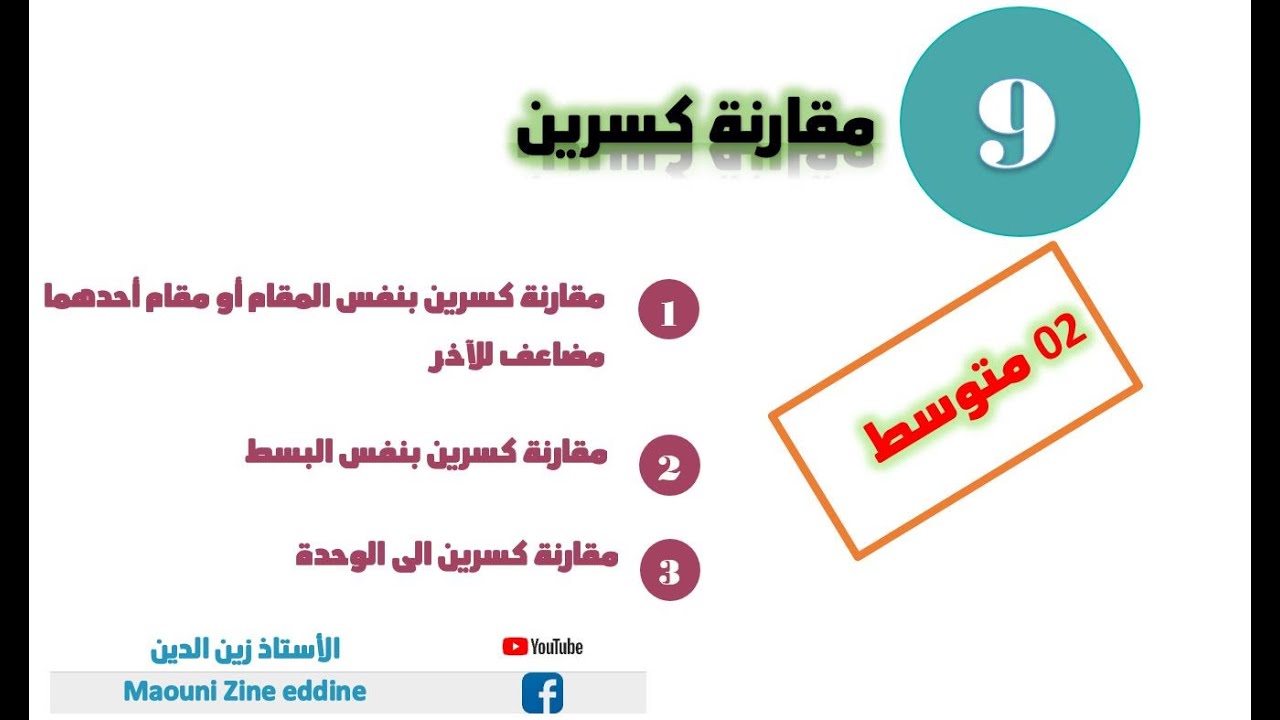 مقارنة كسرين سنة  و 3و2 متوسط