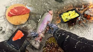 EXTREME Weather ICE FISHING!! CATCH & COOK w/ Firebox Stove!!