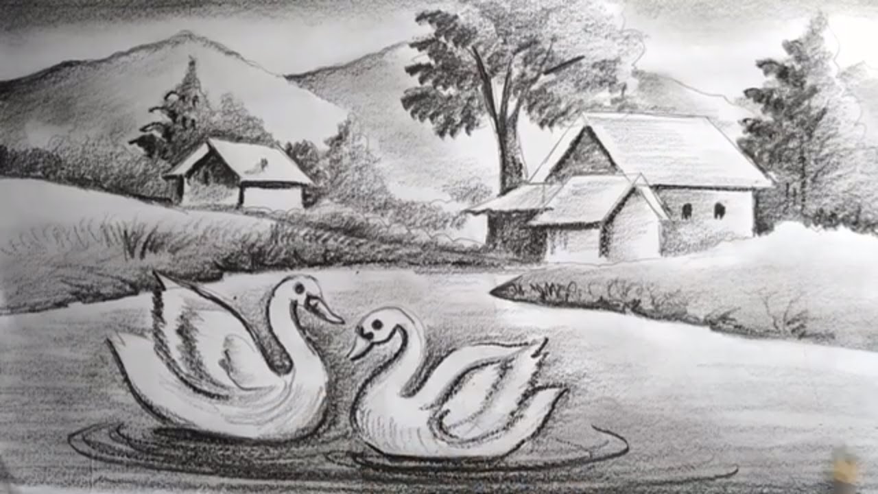 Aesthetic Pencil sketch scenery drawing download for Online