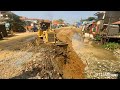 Full wonderful project first sesion1 of building new foundation village road dozer moving sand