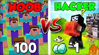 100 NOOBS vs. 1 HACKER | Who will win the Minecraft war?