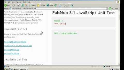 PubNub JavaScript Unit Test IE6 100% Pass