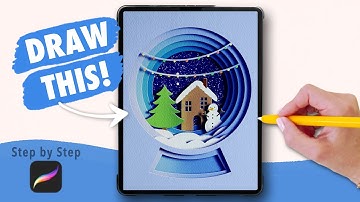 Procreate Snow Globe Paper Cutout Drawing Tutorial - Digital Art Step by Step for Beginners