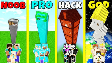 Minecraft Battle: NOOB vs PRO vs HACKER vs GOD: HIGHEST HOUSE BASE BUILD CHALLENGE / Animation