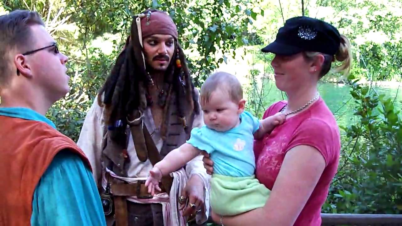 My goddaughter meeting Captain Jack Sparrow