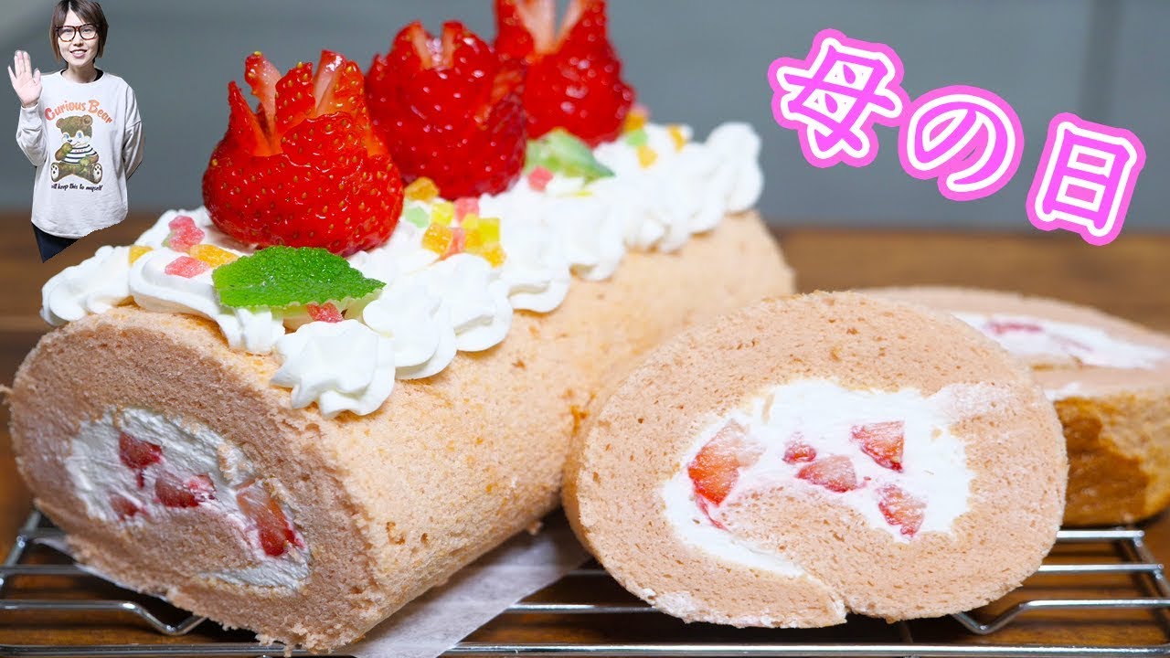 ホットケーキミックス 母の日 カーネーションいちごロールケーキの作り方 Kattyanneru Youtube