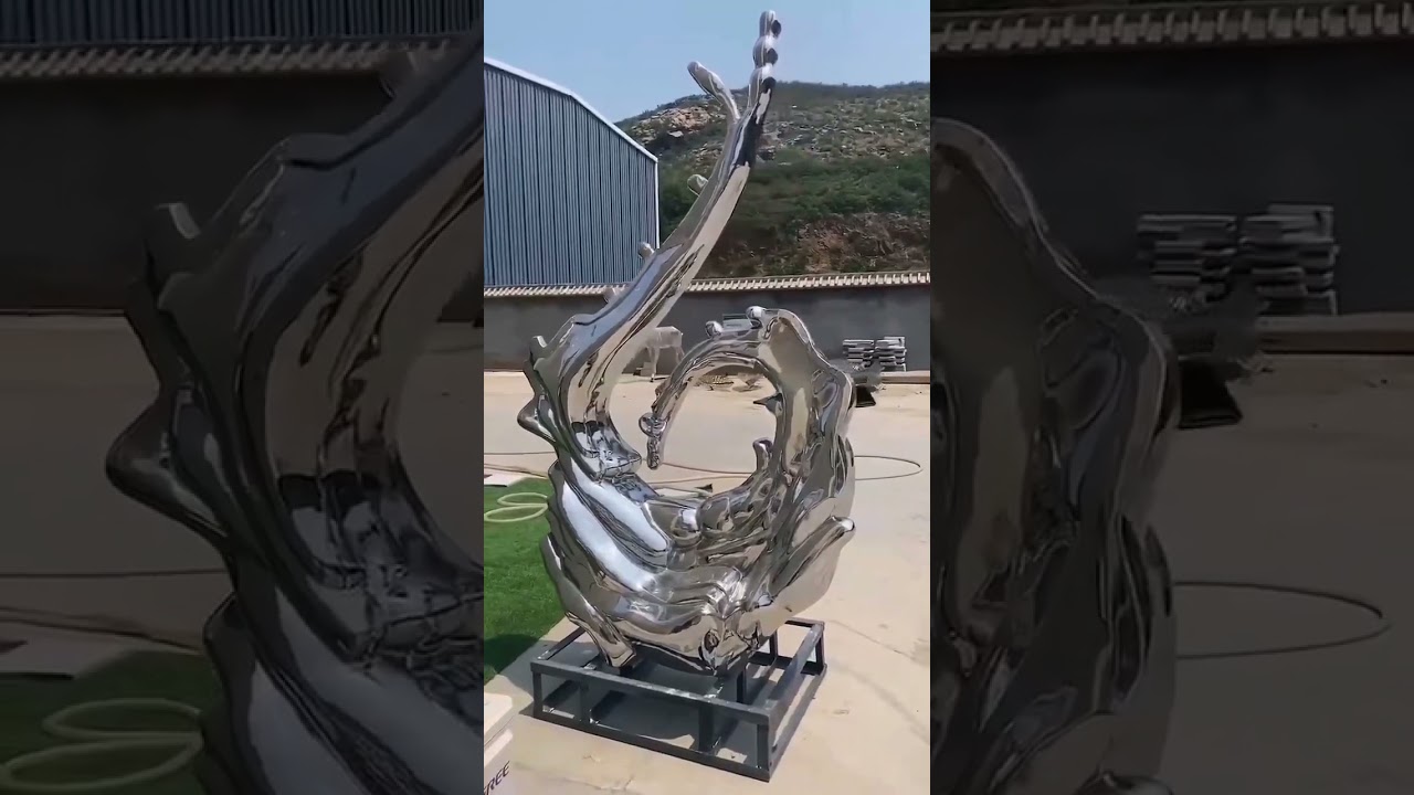 Water splash figurative statue, mirror polished stainless steel sculpture, garden decoration