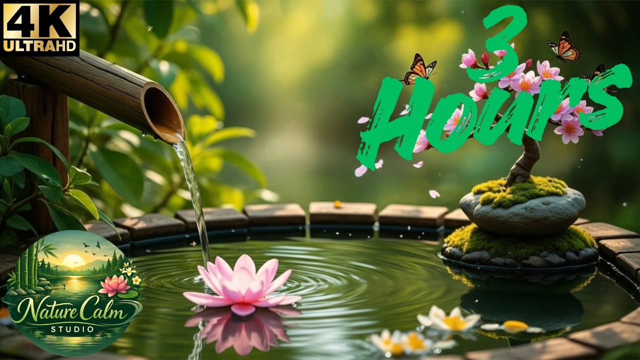 Peaceful Zen Garden Water Sounds 🌸 Bamboo Fountain & Lotus Relaxation for Sleep and Meditation