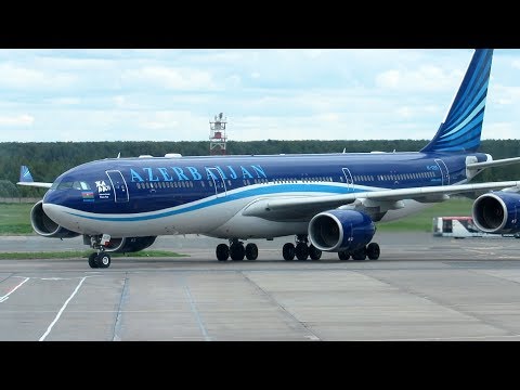 Azerbaijan Airlines flight from Moscow (DME) to Baku (GYD) on Airbus A340-500.