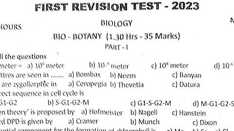 11th Biology First Revision Exam Original Question Paper 2023