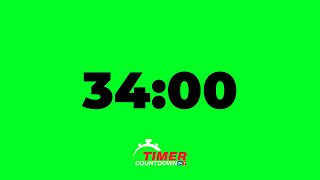 34-Minute Green Screen Timer | Black Text Countdown with Alarm