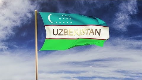 4K Uzbekistan flag with title waving in the wind. Looping sun rises style. Animation loop Stock