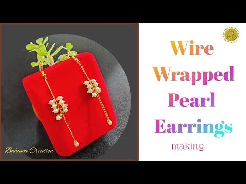 How to make pearl wire wrapped Earrings | DIY wire wrapped Earrings | @Bahawa Creation | 7304659727