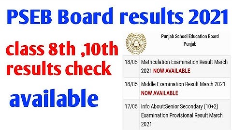 PSEB Board Class 8,10th results check, PSEB board result 2021