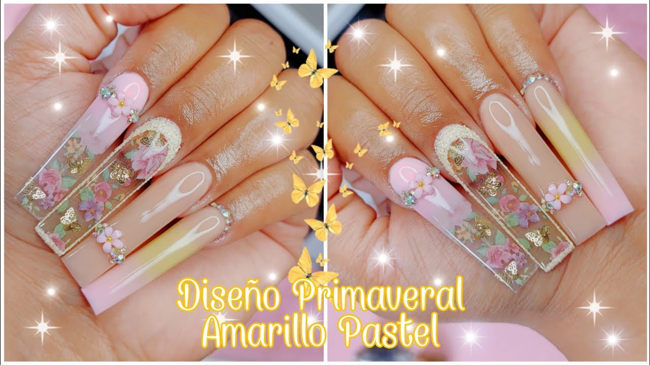 UÑAS ACRILICAS PRIMAVERALES AMARILLO Y ROSA PASTEL🌸💛/ UÑAS XL - thptnganamst.edu.vn