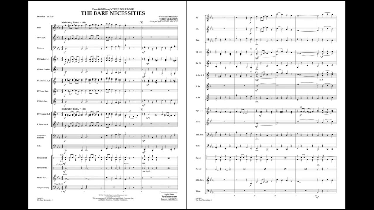 The Bare Necessities Sheet music for Piano, Trombone, Guitar, Bass