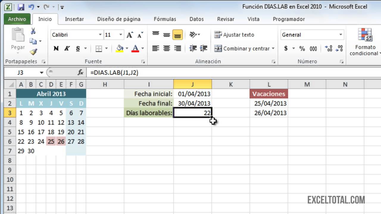 Calcular Dias Laborables Entre Dos Fechas Excel Descargar Libros