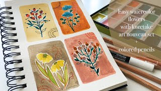 4 Easy Watercolor Flowers With Kuretake art nouveau - ideas for beginners