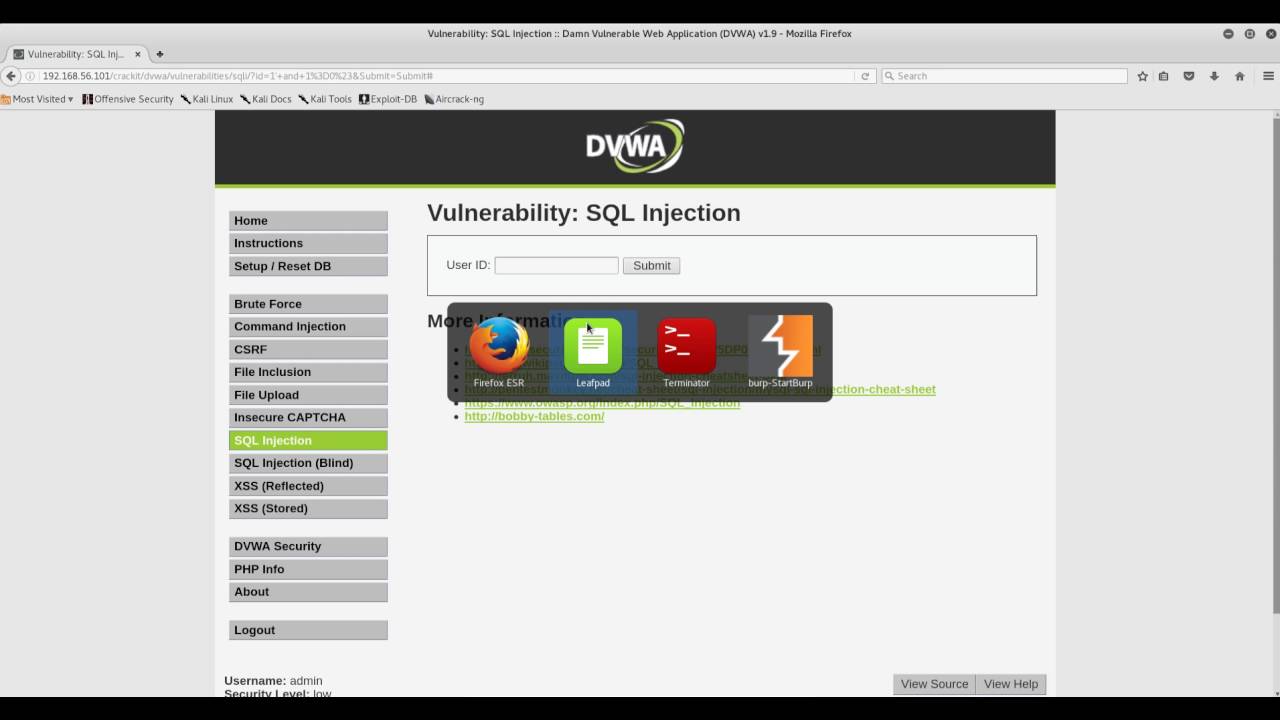 Web Attacks: SQL Injection (DVWA Low Level) - YouTube