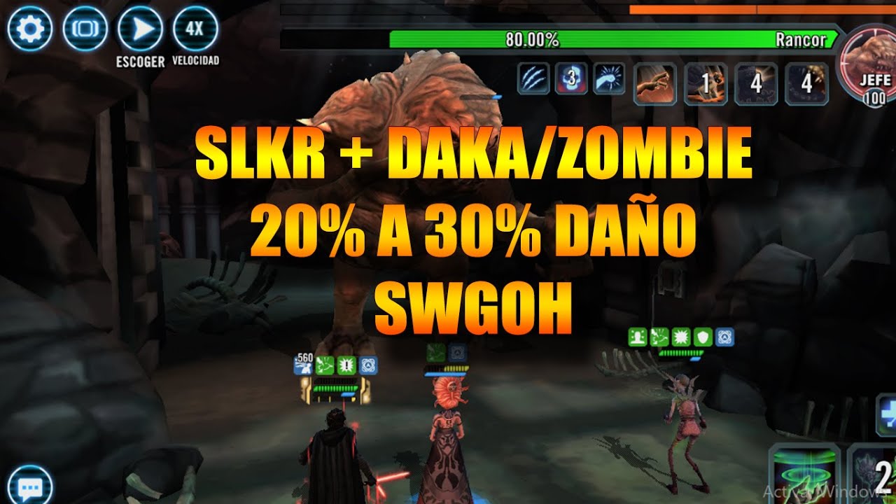 SLKR + DAKA/ZOMBIE. 20% A 30% DE DAÑO SWGOH RANCOR CHALLENGE - YouTube