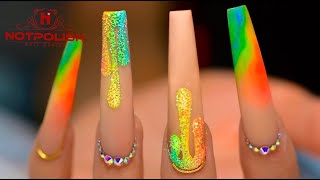 HOW TO DO RAINBOW DRIP NAIL TUTORIAL I ACRYLIC COFFIN SHAPE DESIGN I 2020 NAIL TREND I NOTPOLISH ART