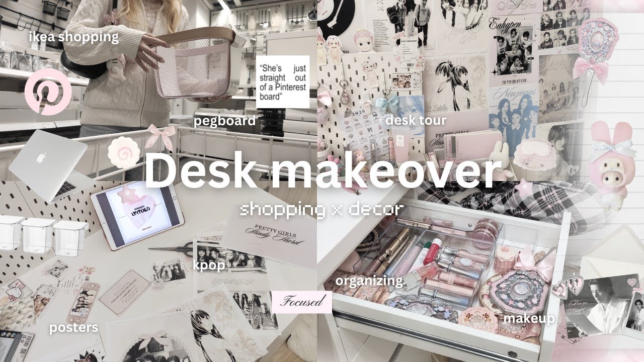 ПРЕОБРАЖЕНИЕ РАБОЧЕГО СТОЛА 🤍🖇️ | Покупки в IKEA, эстетичный розовый декор для стола в девичьем с...